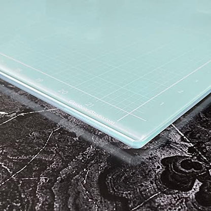 GLASSBOARD STUDIO Glass Craft Mat - Magnetic, Heat & Scratch Resistant, Stain-Proof for Crafting, Cutting, Painting, Mixed Media Artwork - Grid Lines, Non-Slip Rubber Feet (Aqua 24”W x 36”L) - Image 4