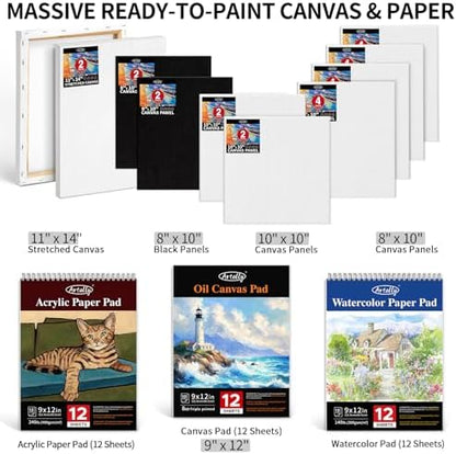 187Pcs Professional All-in-One Art Painting Kit with Aluminum & Beech Wood Easel, 96 Acrylic, Watercolor & Oil Paint Set, Complete Art Supplies Painting Set for Adults, Artists, Beginners - Image 5