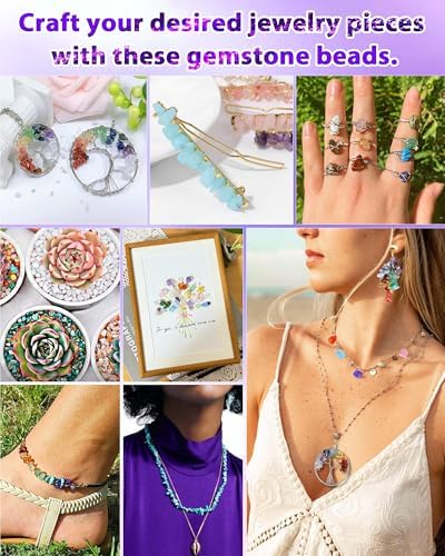 FIVEIZERO 600pcs Natural Chip Stone Beads 5-8mm - 15 Color Crystal Chip Beads for Jewelry Making, Valentine's Day Bracelet,DIY Irregular Gemstone Beads with Drilled Holes - Image 5