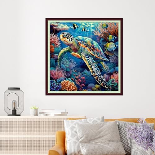 Dooxvey Cross Stitch Kits for Adults Beginners,Full Range of Cross-Stitch Stamped Kits Needlepoint Kits for Beginners Embroidery Kits 11CT Cross Stitch Patterns-sea Turtles on Seabed 18x18 inch - Image 2