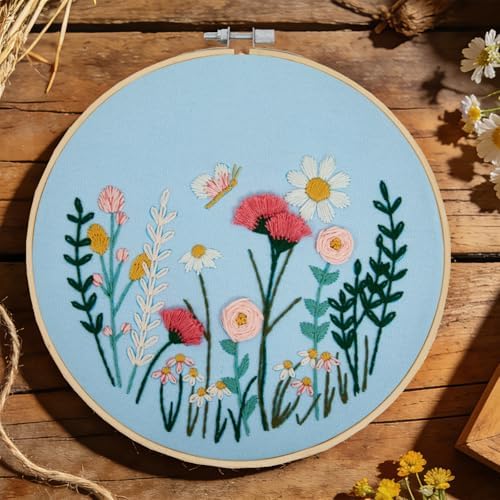 Flower Embroidery Kits for Beginners Adults, Hand DIY Embroidery Art Kits, Floral Stamped Cross Stitch Kits for Beginner Adults Craft Kits for Women, Entire Set of Embroidery Supplies & Video Tutorial - Image 5
