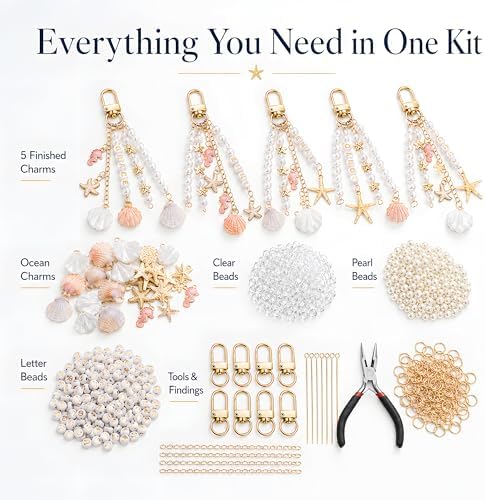 LanQmore DIY Keychain Making Kit for Girls & Adults, Beach Seashell Bag Charm Kit with Beads, Letters, Complete Keychain Maker Supplies Set for Gifts & Crafts - Image 7