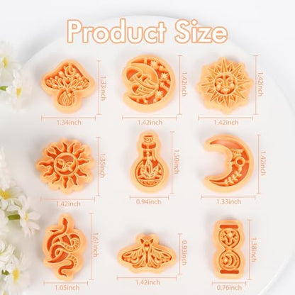 Puocaon Mystic Boho Clay Cutters - 9 Pcs Polymer Clay Cutters for Earrings Jewelry, Mushroom Sun Moon Moth Snake Bottle Shape - Image 3