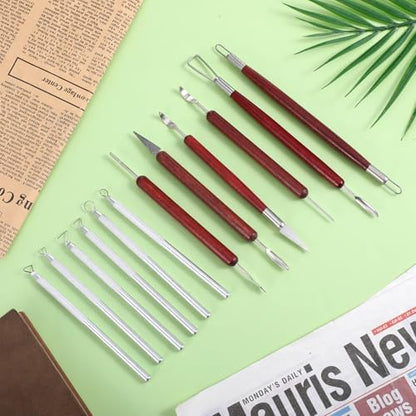 12 PCS Clay Carving Tools, Double-Sided Clay Sculpting Tools Wooden Handle Clays Wire Loop Sculpture Set Clays Pottery Sculpting Tool Set for Ceramic, Carving Modeling - Image 5