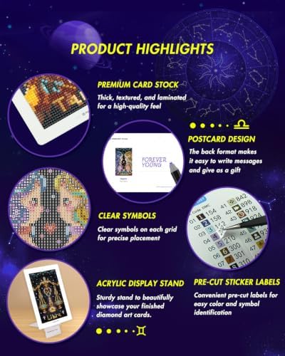 forever young Minigem Zodiac Diamond Art Kits, 5x7 Inch Postcard-Style - Image 5
