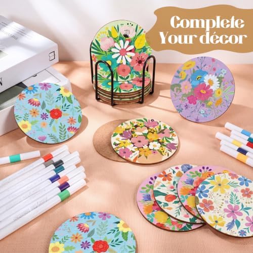 Reallnaive 77 Pcs Wooden Coasters Paint Kit, Flower - Image 4