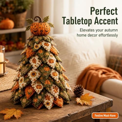 Quilted Christmas Tree Kit – Pre-Cut Fabric & Foam Cone DIY Tabletop Decoration with Tree Topper, No-Sew Holiday Craft Kit for Adults & Kids, Christmas Tree Decorations for Home, Party & Gifts (set1) - Image 4