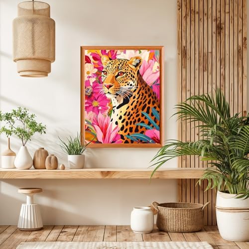 Lxmsja Leopard Paint by Numbers Kit for Adults, Pink Floral Acrylic Paint by Numbers for Adults Beginner, DIY Craft Supplies Oil Painting Kits for Home Wall Decor 16x20 inch (No Frame) - Image 4