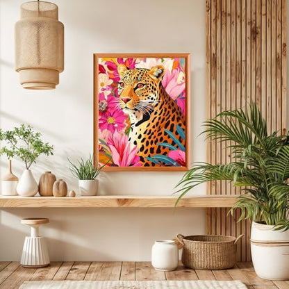 Lxmsja Leopard Paint by Numbers Kit for Adults, Pink Floral Acrylic Paint by Numbers for Adults Beginner, DIY Craft Supplies Oil Painting Kits for Home Wall Decor 16x20 inch (No Frame) - Image 4