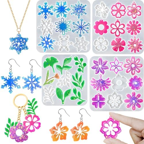 Resin Earring Mold, Set of 4 Variety Earring Casting Mold with Hole by ZQYSING