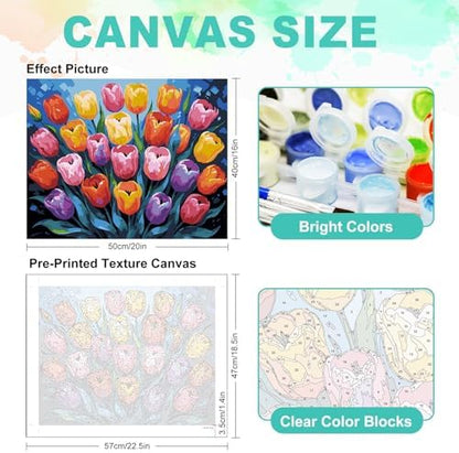 GEEHEIY Paint by Numbers Kit for Adults, Colorful Tulip Number Painting, 16 x 20 Inch - Image 3