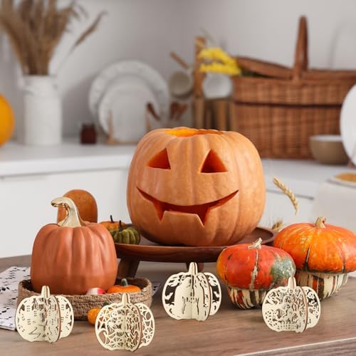 COCHIE DIY 3D Halloween Pumpkin Wood Crafts to Paint for Kids Adults, Paintable Unfinished Wooden Slices for Craft, Cutouts Ornaments for Painting Decorations (24 PCS) - Image 4