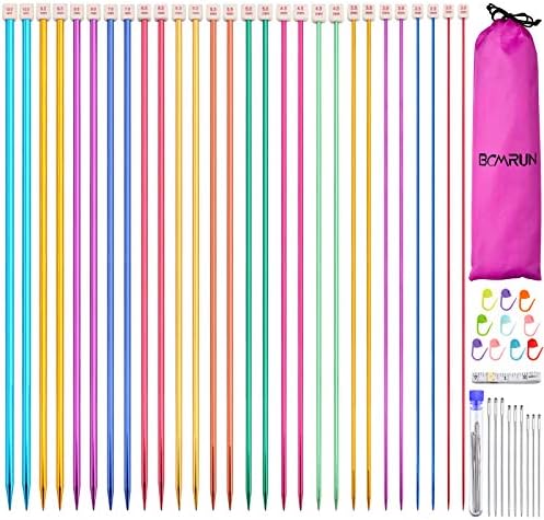 BCMRUN 28Pcs/14 Pairs Stainless Steel Knitting Needles Set, Colored Straight Single Pointed Metal Knitting Needles, 14 Size from 2.0mm-10.0mm, 13.8 Inches Length for Handmade DIY Knitting (35cm) by BCMRUN
