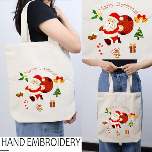 CREAWONDER Canvas Tote Bag Embroidery Kit with Pattern for Beginners, Arts and DIY Embroidery Crafts Kits for Adults, Include Instructions, Thimble, Embroidery Hoops, Color Threads and Tool - Image 2