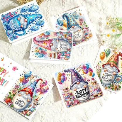 6 Pack 5D DIY Diamond Painting Birthday Gnome Greeting Card Kit, Diamond Art Christmas Birthday Holiday Greeting Card, Art Crafts Kit Creative with Envelope - Image 4