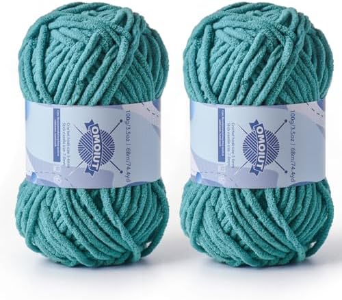 2 Pack Chunky Chenille Yarn for Crocheting, Baby Yarn for Crocheting Soft Blankets, Bulky Yarns for Crochet Amigurumi, 200g (148.7yds) Fluffy Velvet Yarns for Hand Knitting (2 Deep Cyan) by OMoiut