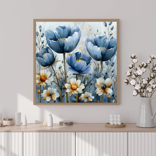Artunion Framed Paint by Numbers Kit for Adults Beginners & Kids Ages 8-12,Blue Flower Paint by Number with Frame,Floral Paint by Numbers Kit on Canvas 10 * 10 Inch Without Easel - Image 2