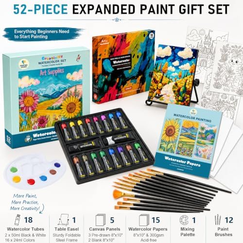 52 PCS Complete Watercolor Paint Set, Art Paint Kit with 18 Larger Tubes - Image 2