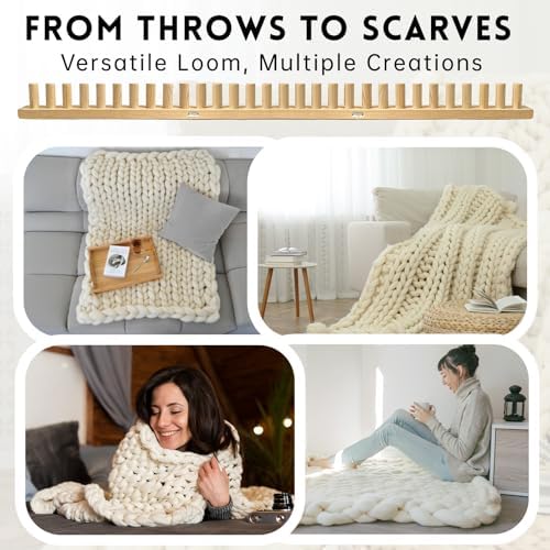 LARIAU Chunky Knitting Blankets Loom, Thick Yarn Knitting Loom for Beginners, 15" to 46" Long 3-in-1 Wooden Adjustable & Foldable & Portable Design DIY Machine, Birthday Gifts Knitting Lover Gift - Image 6