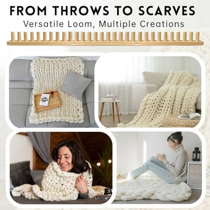 LARIAU Chunky Knitting Blankets Loom, Thick Yarn Knitting Loom for Beginners, 15" to 46" Long 3-in-1 Wooden Adjustable & Foldable & Portable Design DIY Machine, Birthday Gifts Knitting Lover Gift - Image 6