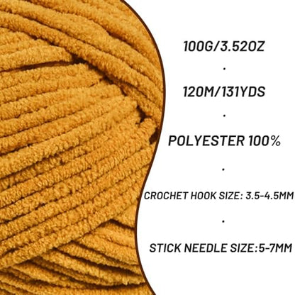 4 Pack Plush Chunky Chenille Yarn for Crocheting, Soft Fluffy Velvet Yarn for Crocheting Amigurumi, Fuzzy Baby Blanket Knitting 400g/524yds Bulky(4 Ginger Color) - Image 2