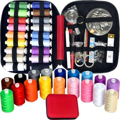 Sewing Kit with Case Portable Sewing Supplies for Home Traveler, Adults, Beginner, Emergency, Contains 18 Sewing Thread, Scissors, Needles, Measure etc,Bright Christmas Red by LE+PAON