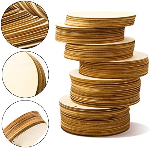 FSWCCK 100 PCS 4 Inch Wood Circles for Crafts – Round Blank Discs with Holes, Unfinished Wooden Cutouts for DIY, Painting, Staining, Coasters,Laser Engraving Sign Blanks, Ornament (4inch-100 Pack) - Image 3