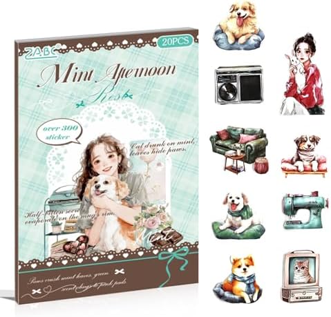 Coffee Time PET Sticker Book, 20 Sheets Die Cut Stickers by Diuhofart