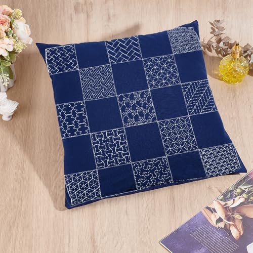 WEBEEDY DIY Sashiko Pillowcase for Beginners,Embroidery Kit with Sashiko Templates Pattern Thread Needles and Instruction,Japanese Hand Sewing Kit Embroidery Bedroom Decor Housewarming Gift - Image 5