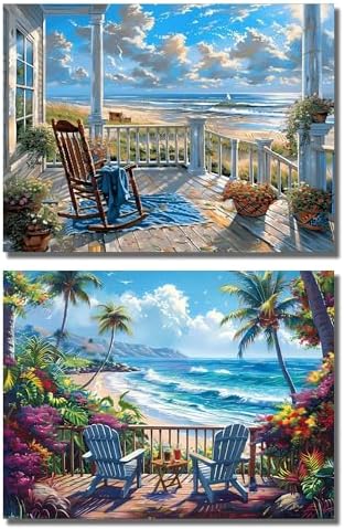 NEGEKFKX 2 Pack Beach Paint by Numbers Kit for Adults Beginner,Easy Adult Paint by Number Kits on Canvas DIY Painting for Beginners Art by Numbers for Home Wall Decor 16x12 Inch by NEGEKFKX