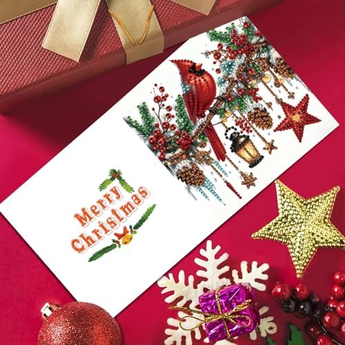 6Pcs Christmas Greeting Card DIY Diamond Art Painting Greeting Cards Blessing Folding Card Kit with White Envelopes Diamond Arts Crafts for Birthday Festival Gift-Cardinal - Image 6