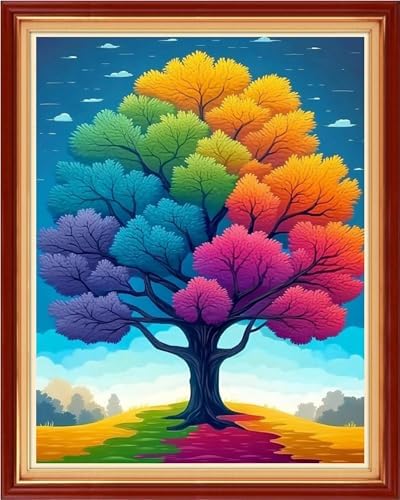 Redxing Stamped Cross Stitch Kits Embroidery kit for Beginners Adults Full Range of Embroidery Patterns Starter Kits DIY Printed Cross Stitch Kits Needlepoint Kits 11CT-Colorful Tree 16x20 inchs by RedxingStampedCrossStitchK