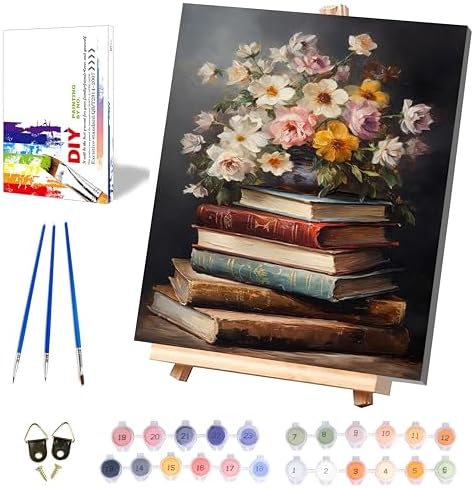 Book Paint by Numbers for Adults with Framed Canvas - with Wooden Easel by xackcme