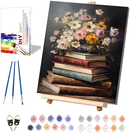 Book Paint by Numbers for Adults with Framed Canvas - with Wooden Easel by xackcme