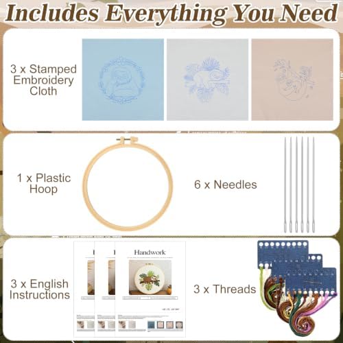 Mindsoft 3 Set Needlepoint Kit for Beginners with Hoop,Sloth - Image 3