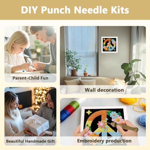 DOODLREAM Peace Symbol Punch Needle Kit for Beginner 9.4" x 9.4" - Image 4