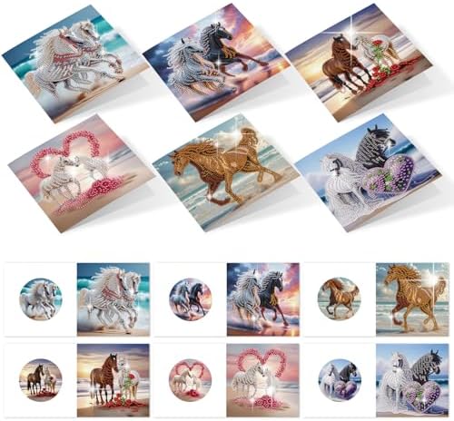 6pcs Diamond Painting Greeting Card with envelopes, DIY Seaside and horses Diamond Art Greeting Card for Blessing and Wish Special Shaped Arts Crafts for Christmas Birthday Thanksgiving Day Holiday by MVVMTOP