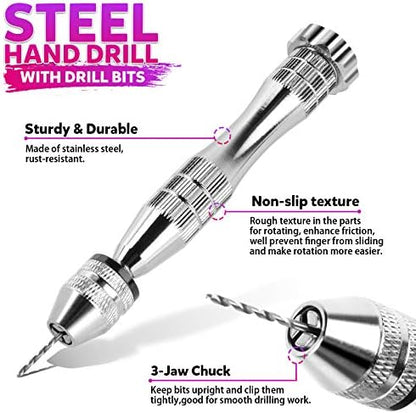 LEOBRO Hand Drill, 222 PCS Pin Vise Hand Drill with Drill Bits(0.8 mm-3 mm), Needle Nose Pliers, Keychain Making Kit, Jewelry Making Supplies, Hand Drill Tools for Jewelry Keychains Making - Image 4