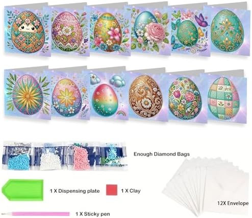 Diamond Painting Greeting Cards 12 Pack Easter Egg DIY Kit with Special Shaped Rhinestones, Thick Cardboard, Envelopes Included, Handmade Craft for Adults, Spring Holiday Gift - Image 6