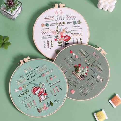 FEIYUENO 3 Sets Just-Love-Life Plant Beginner Embroidery Kit for Adults - Image 4