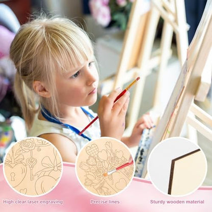 COCHIE 10 Pieces Large Valentines Day Unfinished Wood Crafts to Paint for Adults, Bulk Predrilled Wooden Ornaments for Painting, Heart Pattern Paintable Wood Slices Craft Supplies with Ropes - Image 3