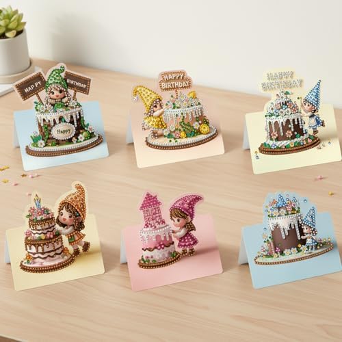 6PCS Diamond Art Painting Greeting Cards Kit, Birthday Themed DIY Card Making Set with Crystals and Envelopes, Creative Craft for Adults, Fun Party Activity and Personalized Gift - Image 7