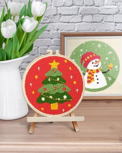 ERKOON Christmas Punch Needle Kit Adults Beginners, 2 Pcs DIY Easy Embroidery Set for Starter Art Craft, Needling Punch Project with Patterns, Tools, Yarns, Hoop, Instruction (ChristmasTree & Snowman) - Image 6