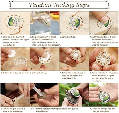 ZOCONE 3 Packs Embroidery Necklace Kit, Embroidery Pendant Kits Mini Cross Stitch Kit with Hoop, Necklace, Pendant, Beads, Stamped Pattern Cloth, Instructions, etc., Embroidery Kits for Adults - Image 7