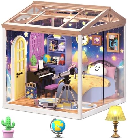 Starry Night Bedroom Miniature House Kit, DIY Space-Themed Dollhouse with Dustproof Sliding Doors & Roof, Tiny Room Building Model Kit for Adults & Teens, Creative Craft Gift for Space Lovers by BeepZipp