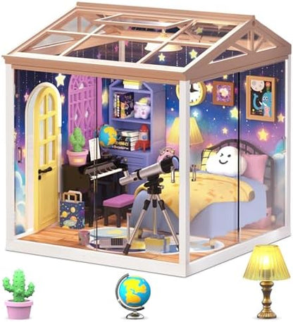Starry Night Bedroom Miniature House Kit, DIY Space-Themed Dollhouse with Dustproof Sliding Doors & Roof, Tiny Room Building Model Kit for Adults & Teens, Creative Craft Gift for Space Lovers by BeepZipp