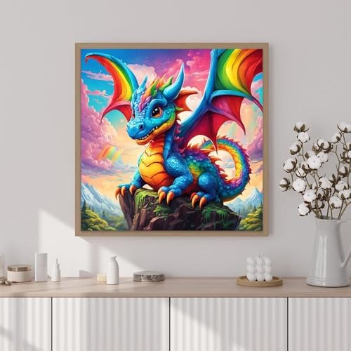 Artunion Framed Paint by Numbers Kit for Adults Beginners & Kids Ages 8-12,Dragon with Rainbow Paint by Number with Frame,Dragon Paint by Numbers Kit on Canvas 10 * 10 Inch Without Easel - Image 2
