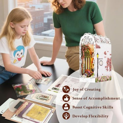 Book Nook Kit Gardenhouse DIY 3D Puzzle Wooden Dollhouse with LED Lights - Image 6