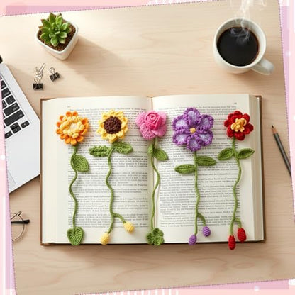 WSICSE 8-Pc Crochet Flower Bookmark Kit, Handmade Floral DIY Set - Image 5