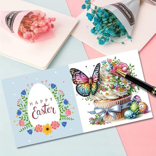 DIY Diamond Greeting Cards Set, 5D DIY Diamond Art Painting Festival Style Greeting Card, DIY Christmas Card Making Kits for Family Friends Handmade Gift-#27-Easter - Image 4